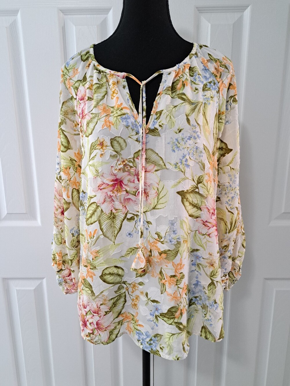 Autres Filles Floral Blouse Size Small Top Feminine Flowers Colourful Semi Sheer